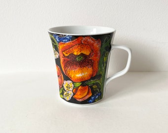 Vintage Tea Mug, Porcelain Poppy Mug, Chodziez, Polish Porcelain, Made in Poland