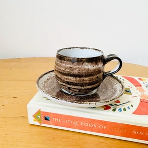 Handmade Pottery Espresso Cup and Saucer, Little Brown Coffee Cup