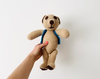 Knitted Teddy Bear, Soft Toy, Vintage Bear, Nursery Shelf Decor