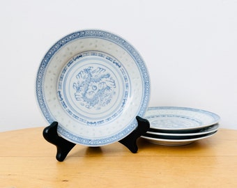 Chinese Porcelain Plates, Small Side Plates, Rice Grain Pattern