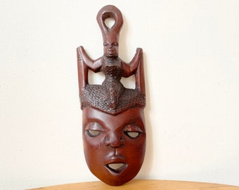 Vintage African Carving, Wall Mask, Wooden Hand Craved Hanging, African Mask, African Wall Decor, Triabal Art, Wooden Wall Plaque