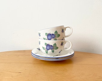 Filiżanka i spodek Royal Doulton, filiżanka i spodek z porcelany vintage, wzór retro Royal Doulton Blueberry