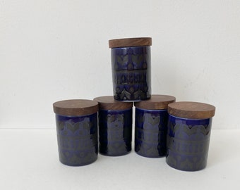 Rare Hornsea Hairloom Blue Kitchen Pots, Set of 5 Herb Pots