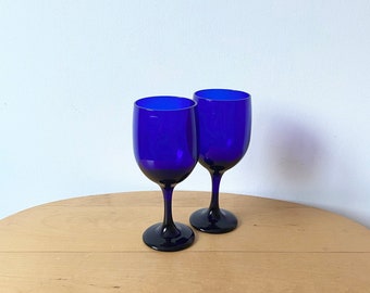 Verres à vin bleu cobalt Libbey vintage, Paire de verres