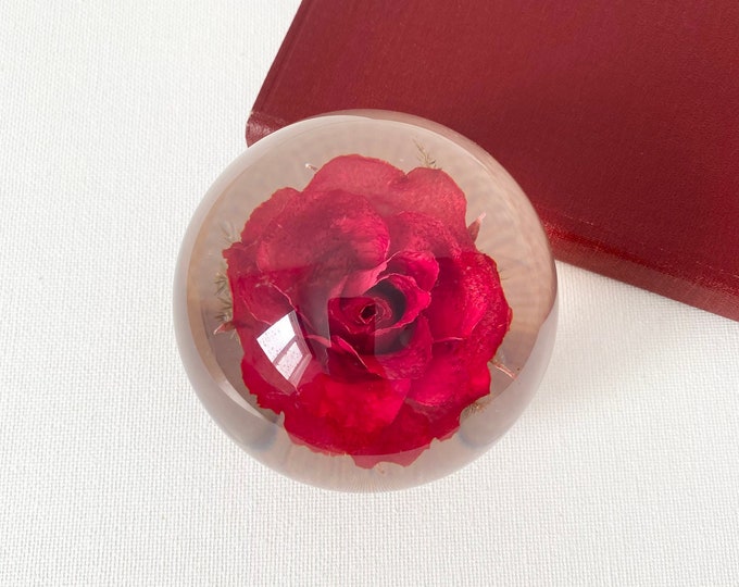 Vintage Hafod Grange Red Rose in Resin Paperweight Resin Etsy