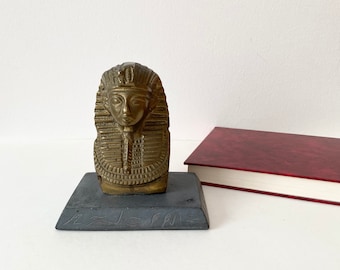 Egyptian Pharaoh brass sculpture on a stone base, Egyptian God