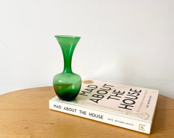 Vintage Green Glass Vase, Mid-century vase, Green Glass