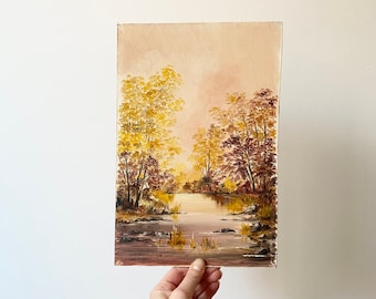 Vintage acrylic painting, Landscape Painting, Original Art, Unframed Painting
