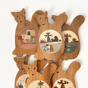 Wooden Coasters, Handmade Marquetry Wooden Coasters, Cat Coasters, Wooden Coasters