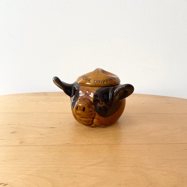 Vintage Szeiler pottery jar, Pig jar, Pork dripping jar, Vintage Pig Pot, Brown Retro Jar