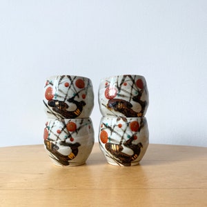 Chawan Japanese Tea Bowls, Matcha Bowls, Kyo Kiyomizu yaki ware Kyoto Japan Plum Blossom, Japanese Green Tea Cup, Handless Tea Cups