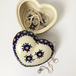 Boleslawiec Pottery Heart Trinket Box, Heart Shaped Trinket Pot