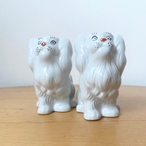White Ceramic Dogs, Pekingese Ceramic White Dog Figurines, Small Mantle Dogs