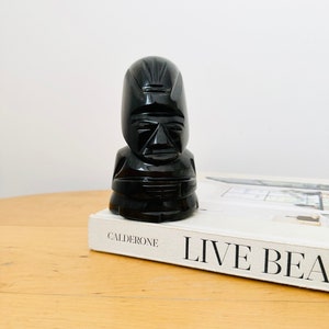 Aztec Obsidian Statue, Black Obsidian Carving, Obsidian Statue, Stone Carving, Aztec Mayan Figurine Polished Obsidian