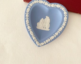Wedgwood Blue Jasperware Ring Dish, Heart Trinket, Jasper Ring Dish