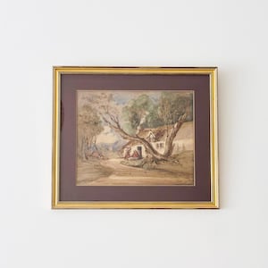 Antique Watercolour Painting, Framed Rural Painting
