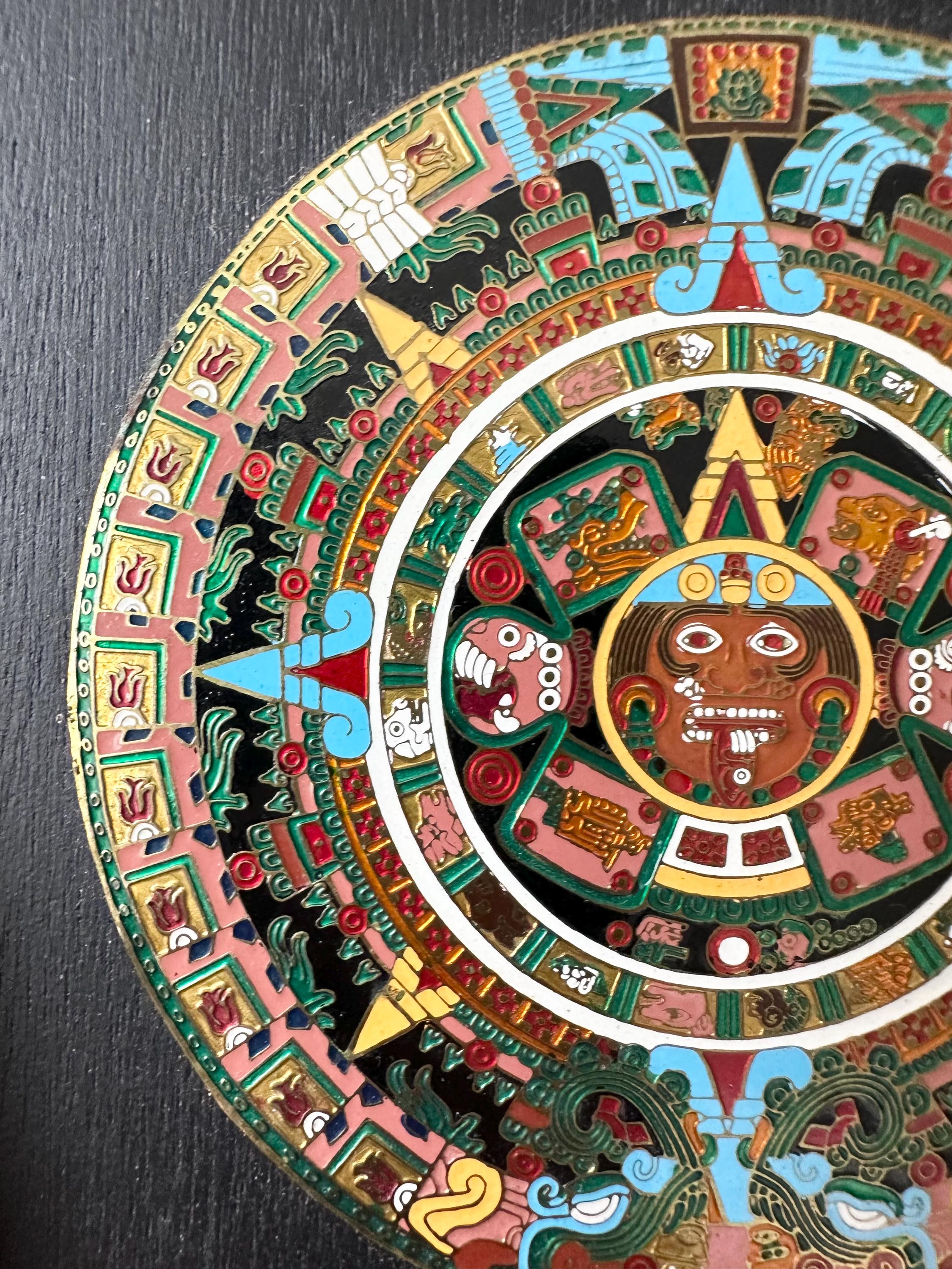 ヴィンテージ アステカ 太陽暦 壁掛けアート 木と金属の壁飾り