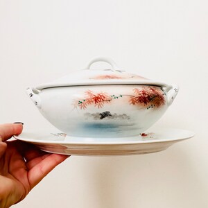 Japanese Kutani Porcelain Sauce Dish, Gravy Boat With Plate, Hand Painted Dish