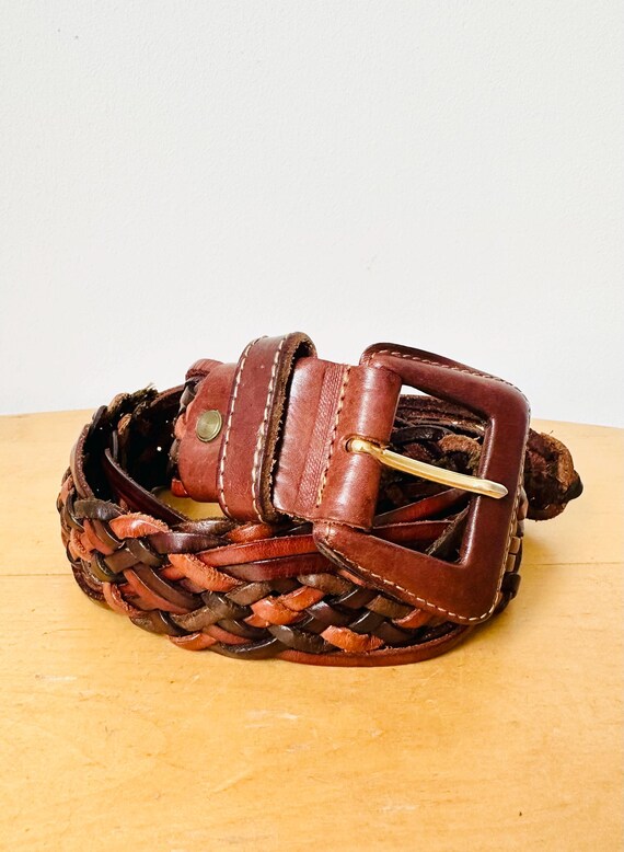 Vintage Women's Brown Braided Woven Leather Belt, 2 Toned Brown