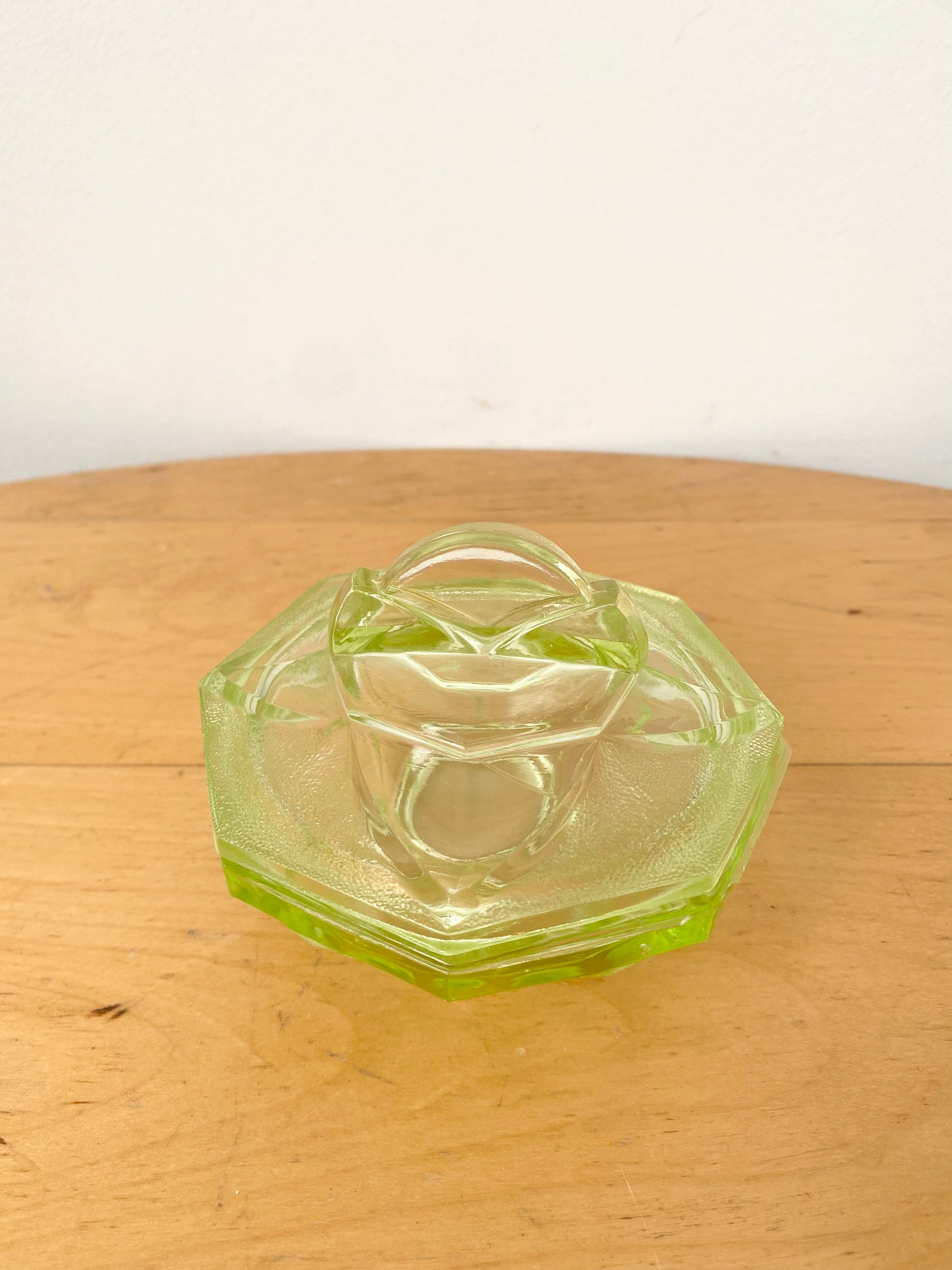 Art Deco Glass Jar Uranium Green Glass Trinket Pot Powder Etsy Canada