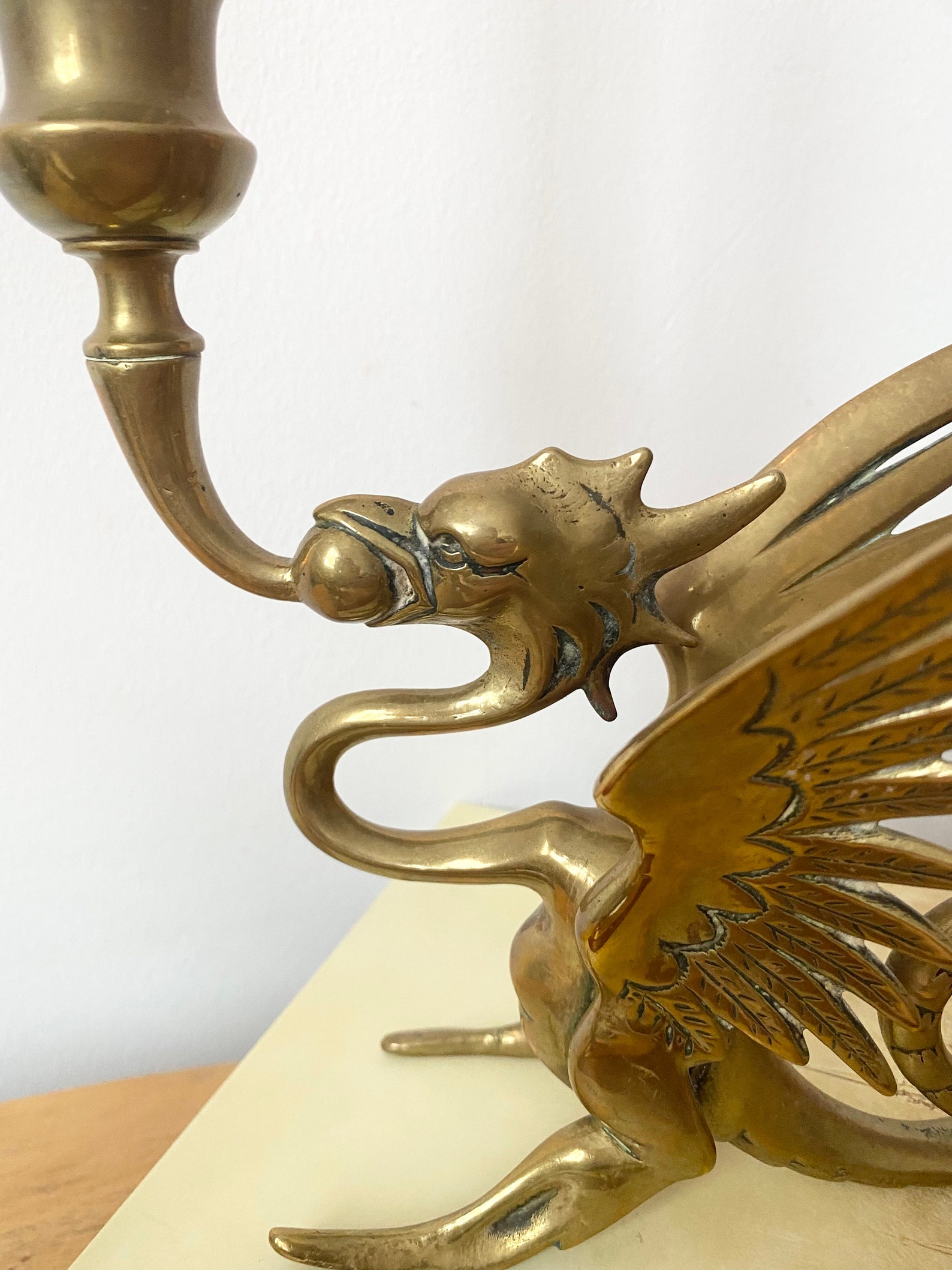 Antique Brass Dragon Candle Holders Pair of Phoenix Candle Etsy
