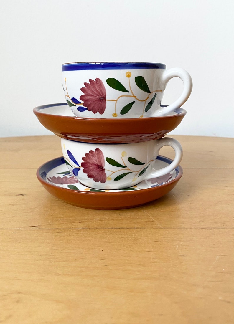 Terracotta Tasse A Cafe, Coffee Cups, Espresso Cups and Saucers, Hand-painted Coffee Cups, Set of 2 Cups image 9