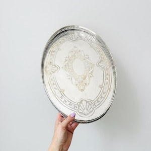 Large Antique Silver Plated Serving Tray, Drink Serving Tray