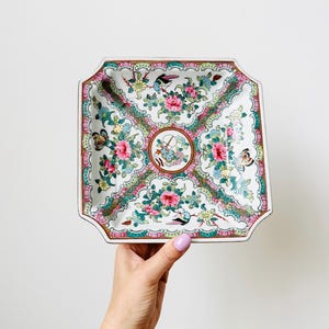Vintage Hand-painted Chinese Tray, Porcelain Platter, Square Platter, Oriental Porcelain