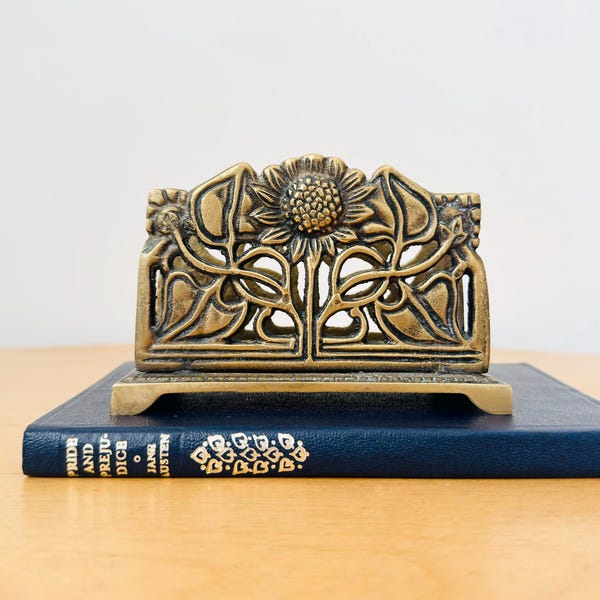 Vintage Art Nouveau Style Letter Holder, Solid Brass Post Holder
