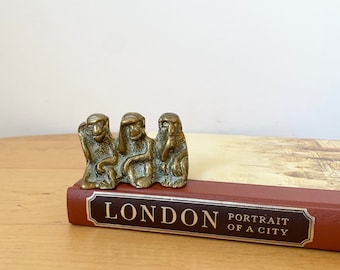 Tres monos sabios de latón, pisapapeles, no ver el mal, no oír el mal, no hablar el mal