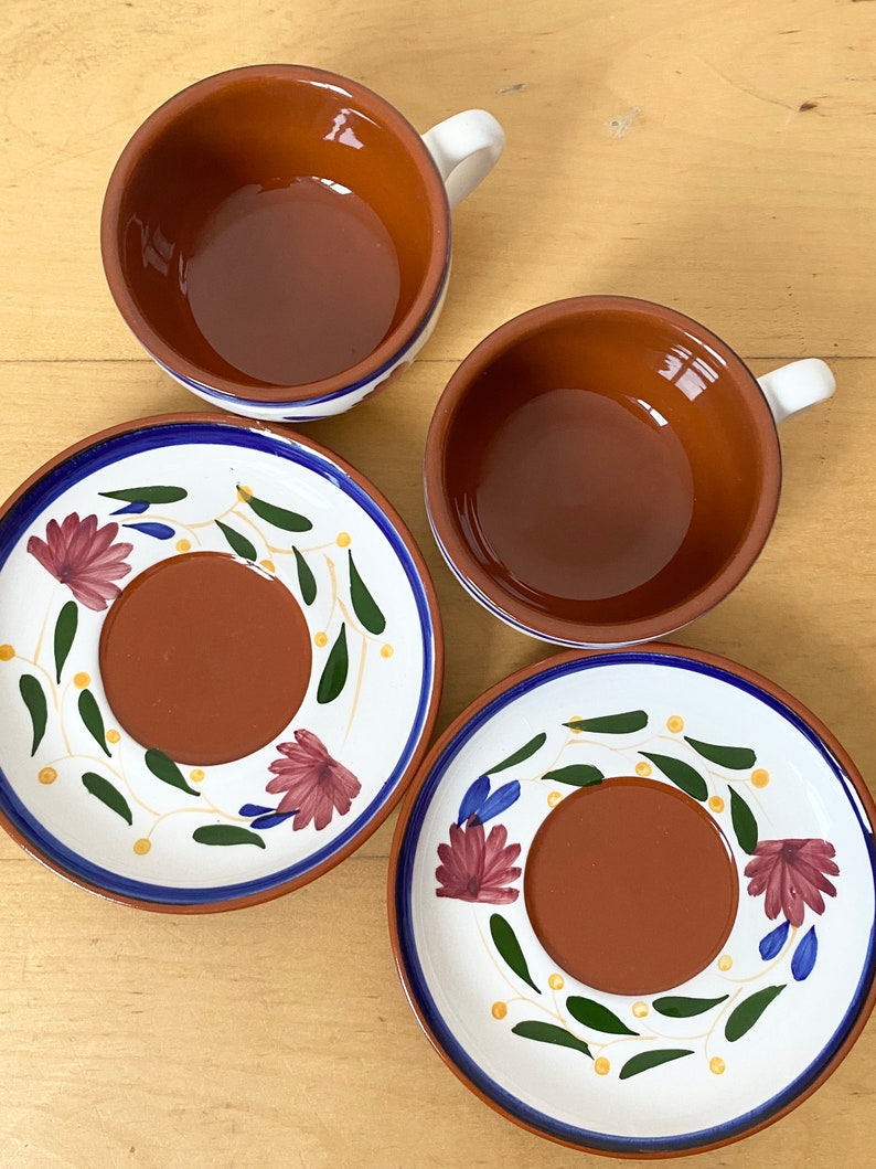 Terracotta Tasse A Cafe, Coffee Cups, Espresso Cups and Saucers, Hand-painted Coffee Cups, Set of 2 Cups image 5