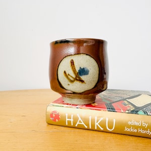 Vintage Zakuro Mashiko Yaki Teacup,  Yunomi Teacup, Japanese pottery, Handless Hand-painted Teacup