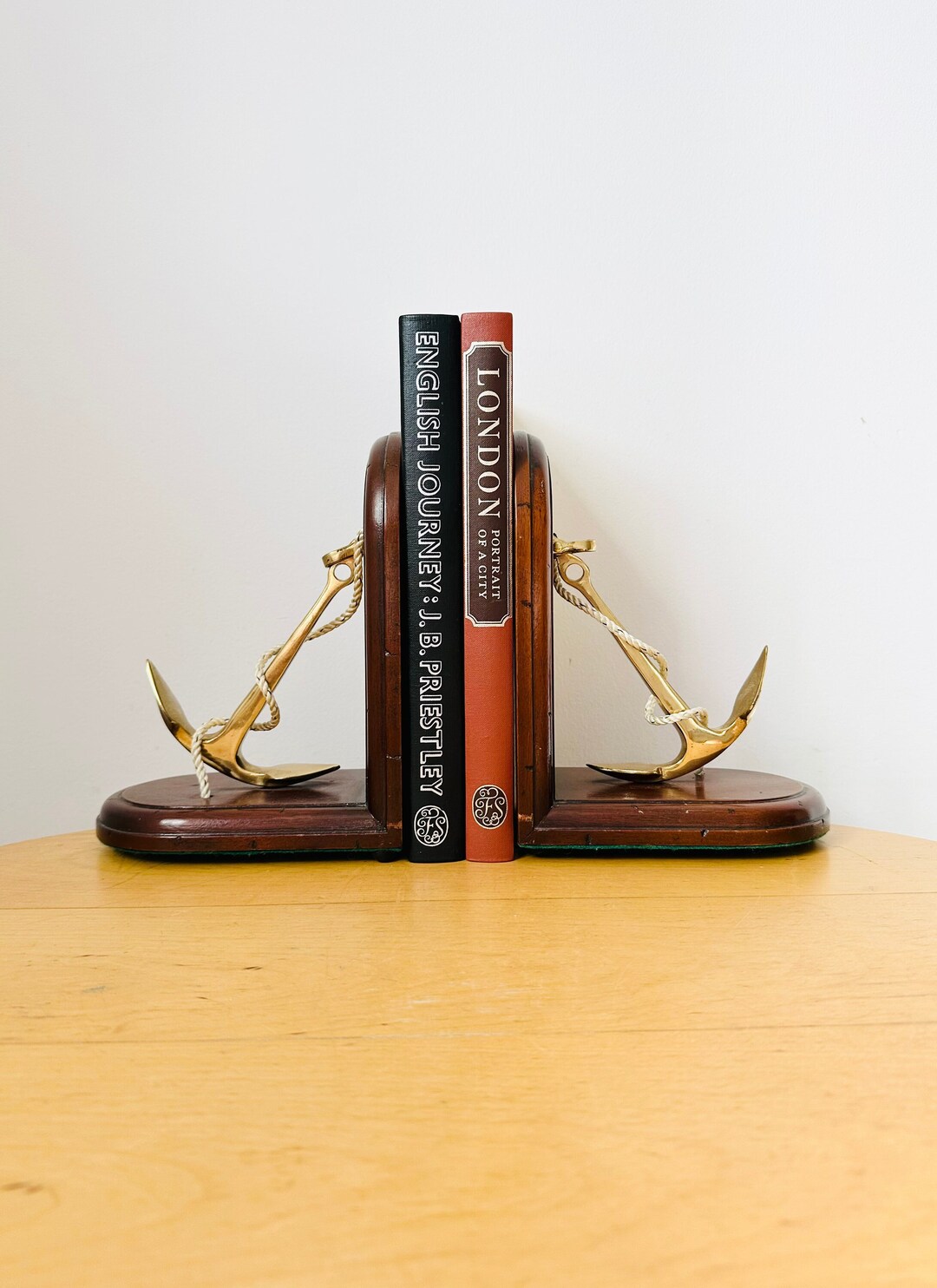 Brass and Wood Bookends Anchor & Rope, Jans of London, Mid-century ...