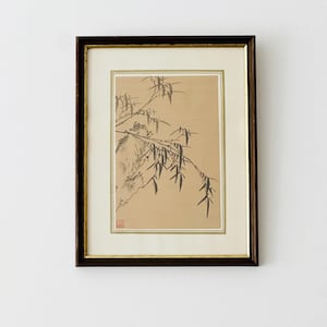 Framed Japanese Bamboo Watercolour Painting, Original Ink Painting, Oriental Art, Minimalism