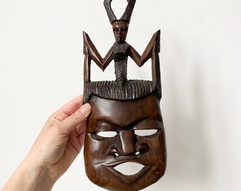 Vintage African Carving, Wooden Hand Craved Hanging, African Mask, African Wall Decor, Triabal Art, Wooden Wall Plaque