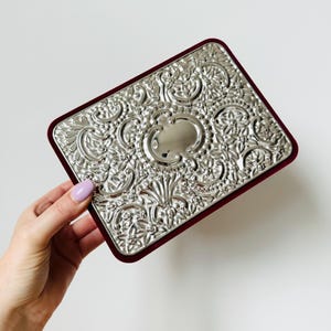 Vintage Red Velvet And Silver Jewellery Box