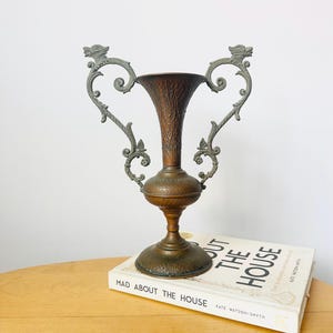 Hammered Copper Urn Vase With Brass Handles