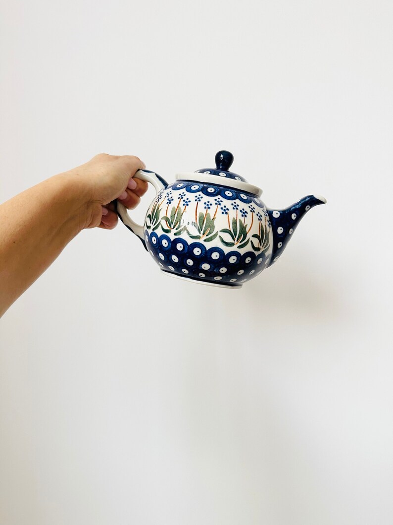 Boleslawiec Pottery Teapot, Hand Painted Teapot, Floral Design, Polish Pottery image 1