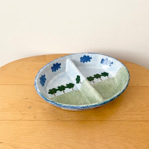 Pottery Serving Dish, Divided Serving Dish, Hand-painted Pottery