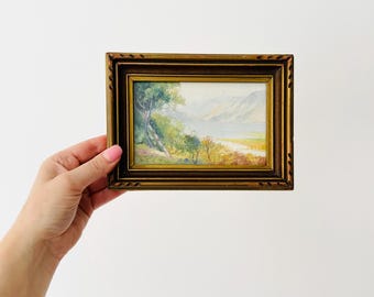 オリジナル水彩画、教会、イギリスの村、署名入りアート、フレームなし