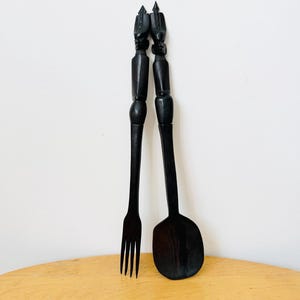 Vintage African Wooden Spoons, Salad Set