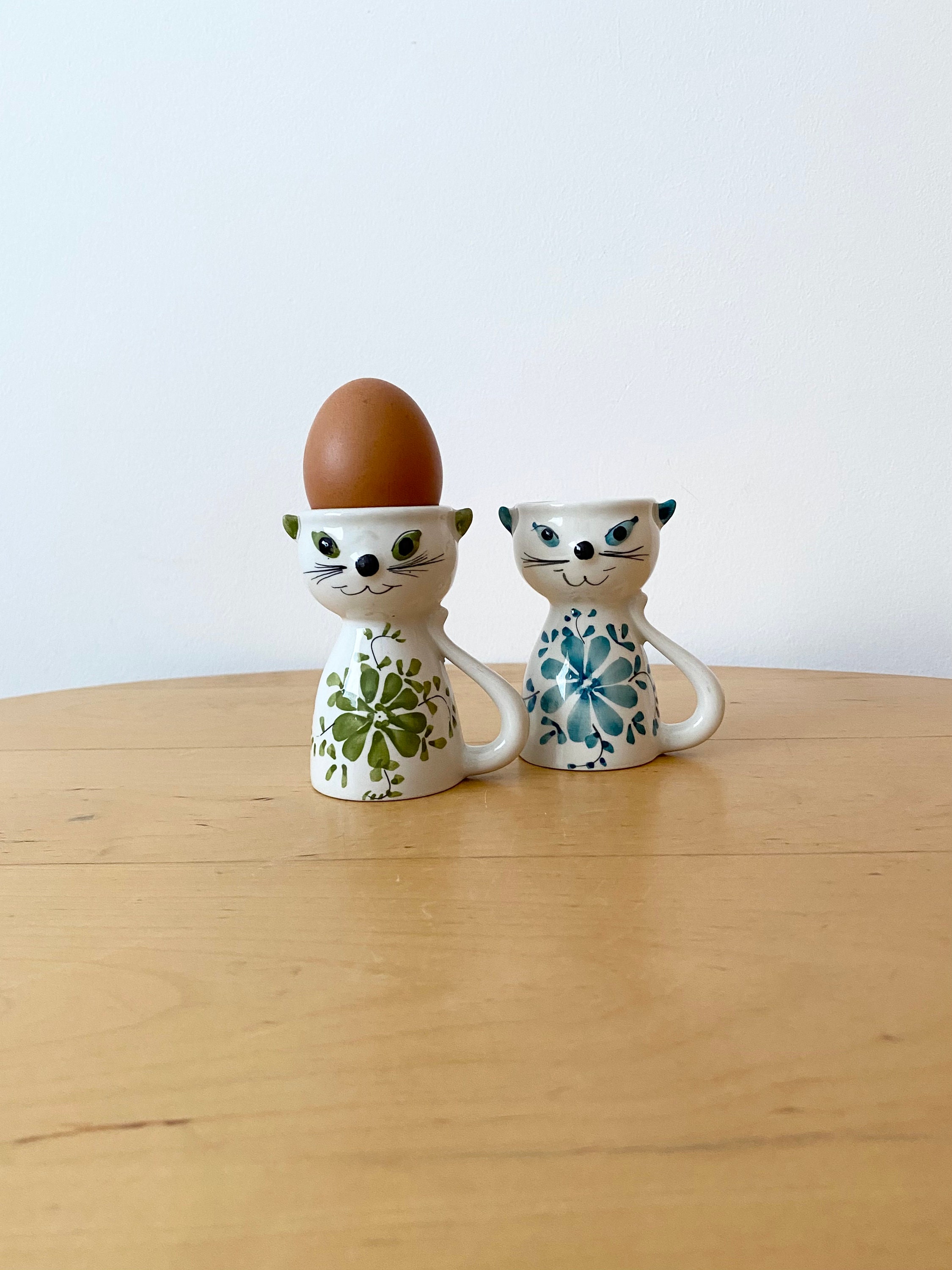 Vintage Katzen Eierbecher Handbemalte Secla Portugal Keramik