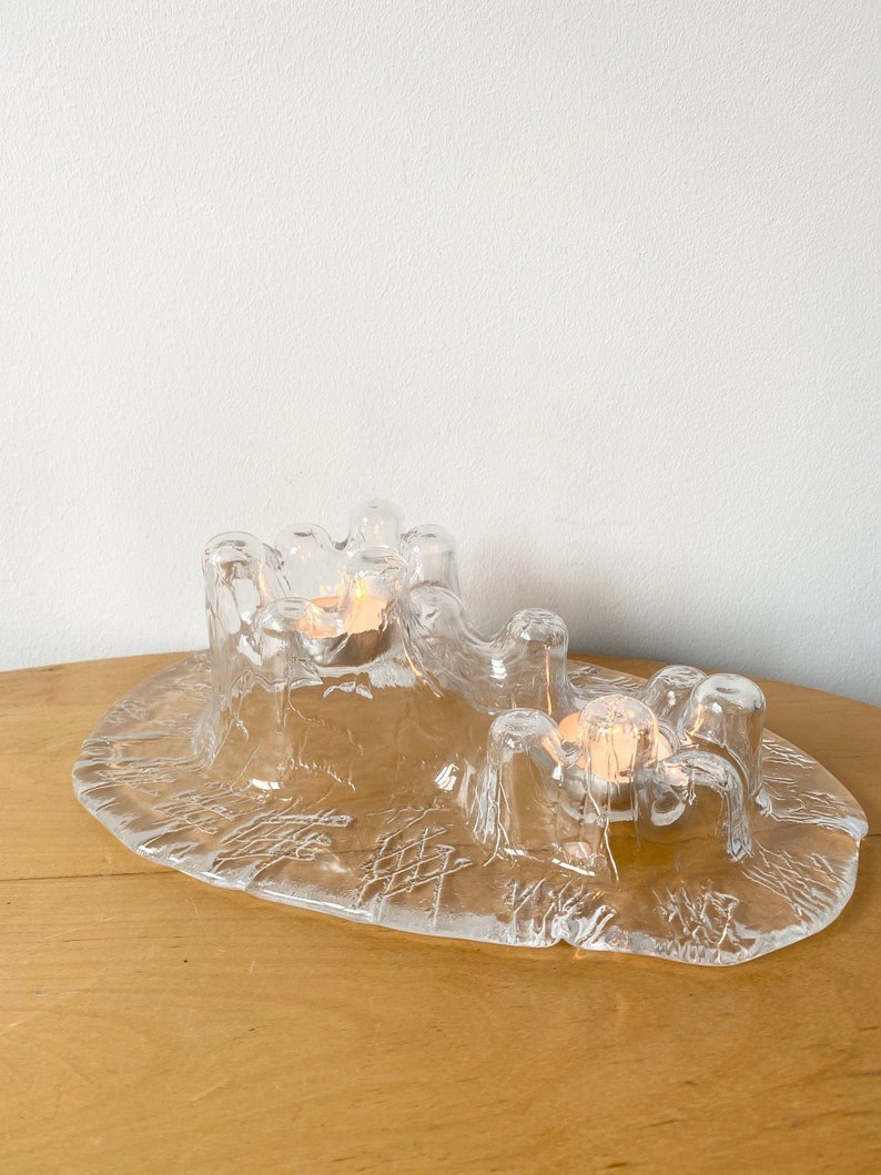 Muurla Volcano Tea light holder, Scandinavian Glass Candle Holder, Glass votive tea light holder, Muurla Finland Art Glass image 2