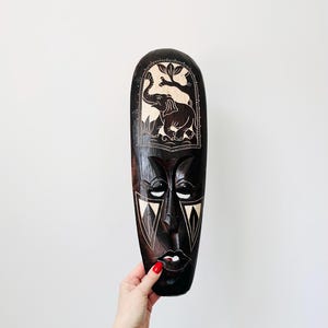 Elephant Tribal Mask Wood Carving, African Animal Handcrafted, Hand-carved Wooden Mask, Hand painted Mask, Wall Decor