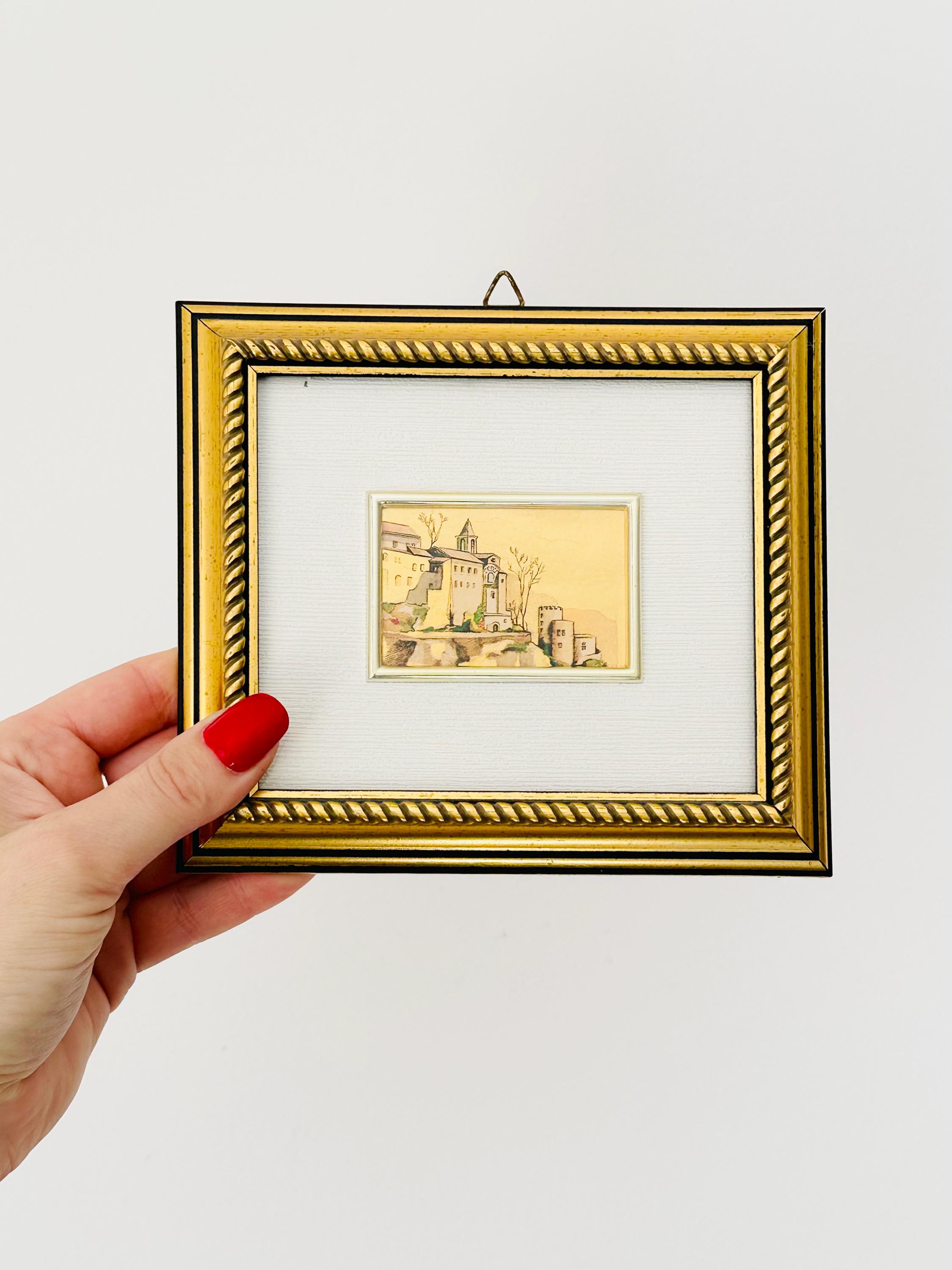 ヴィンテージ イタリア製 額装 23K 金箔 クロモリトグラフ ミニチュア