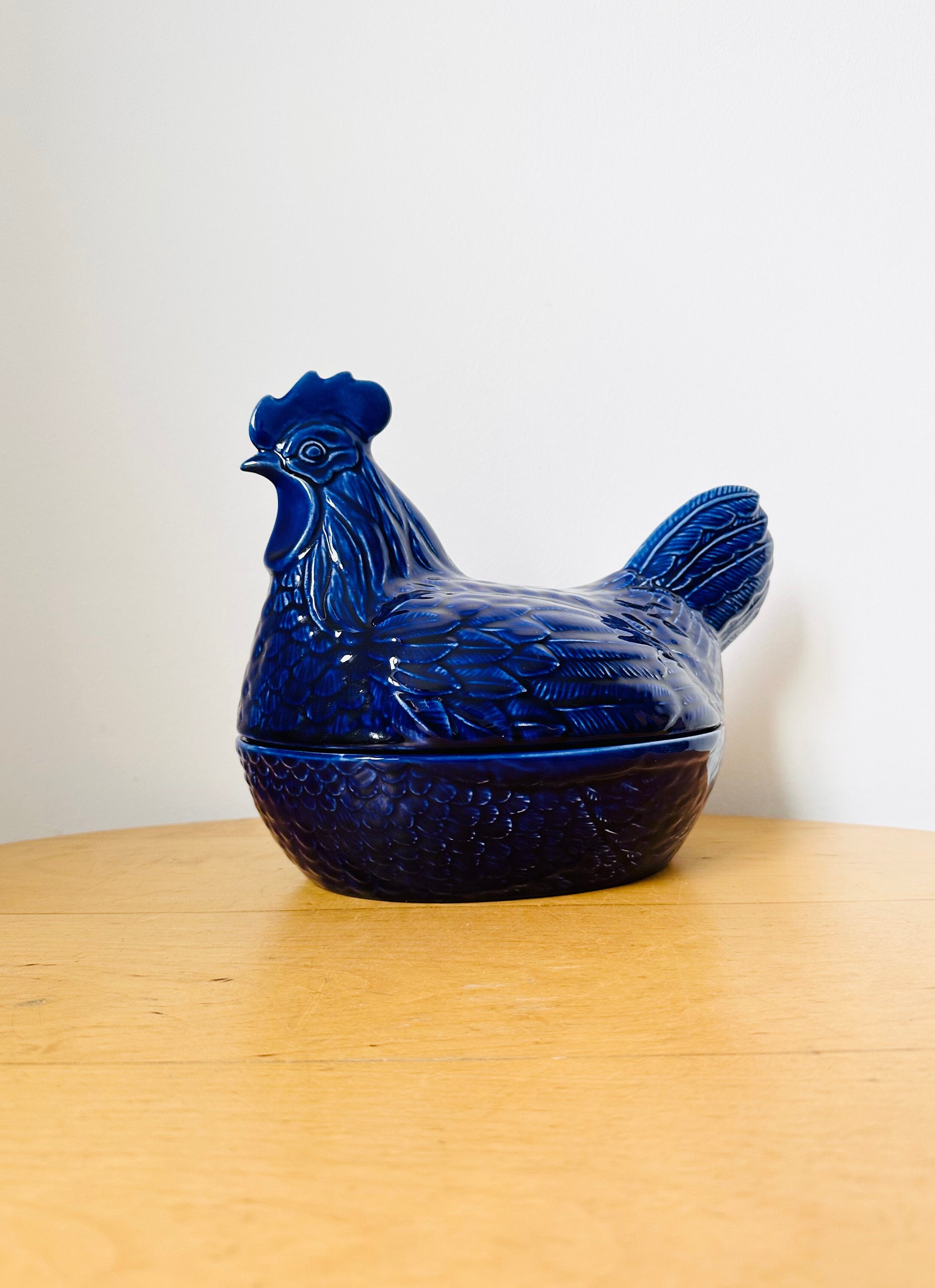 Vintage Hen on Nest, Prince Kensington, Navy Blue Ceramic Egg