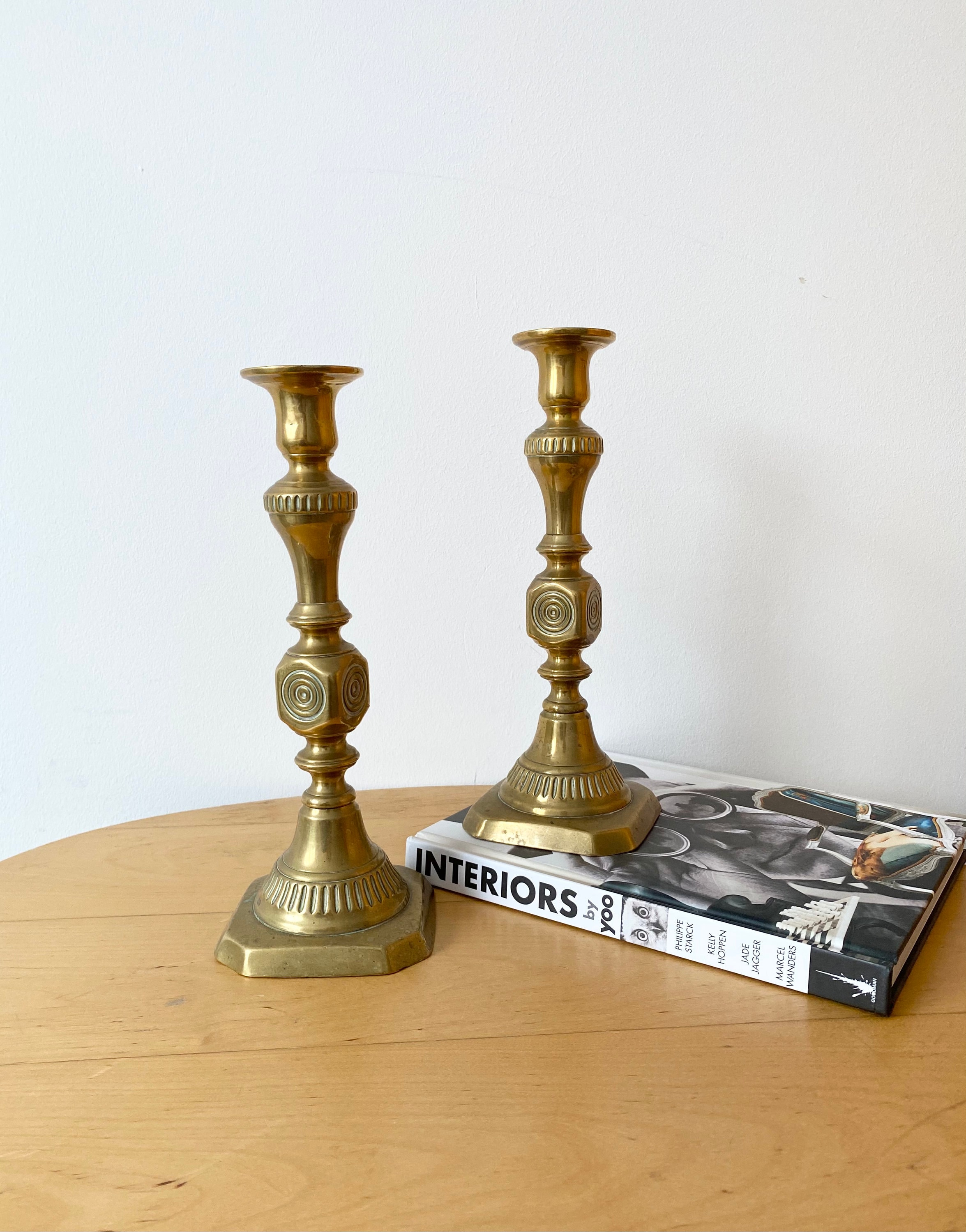Antique Pair of Brass Candlestick Holders Paid of Candle Etsy