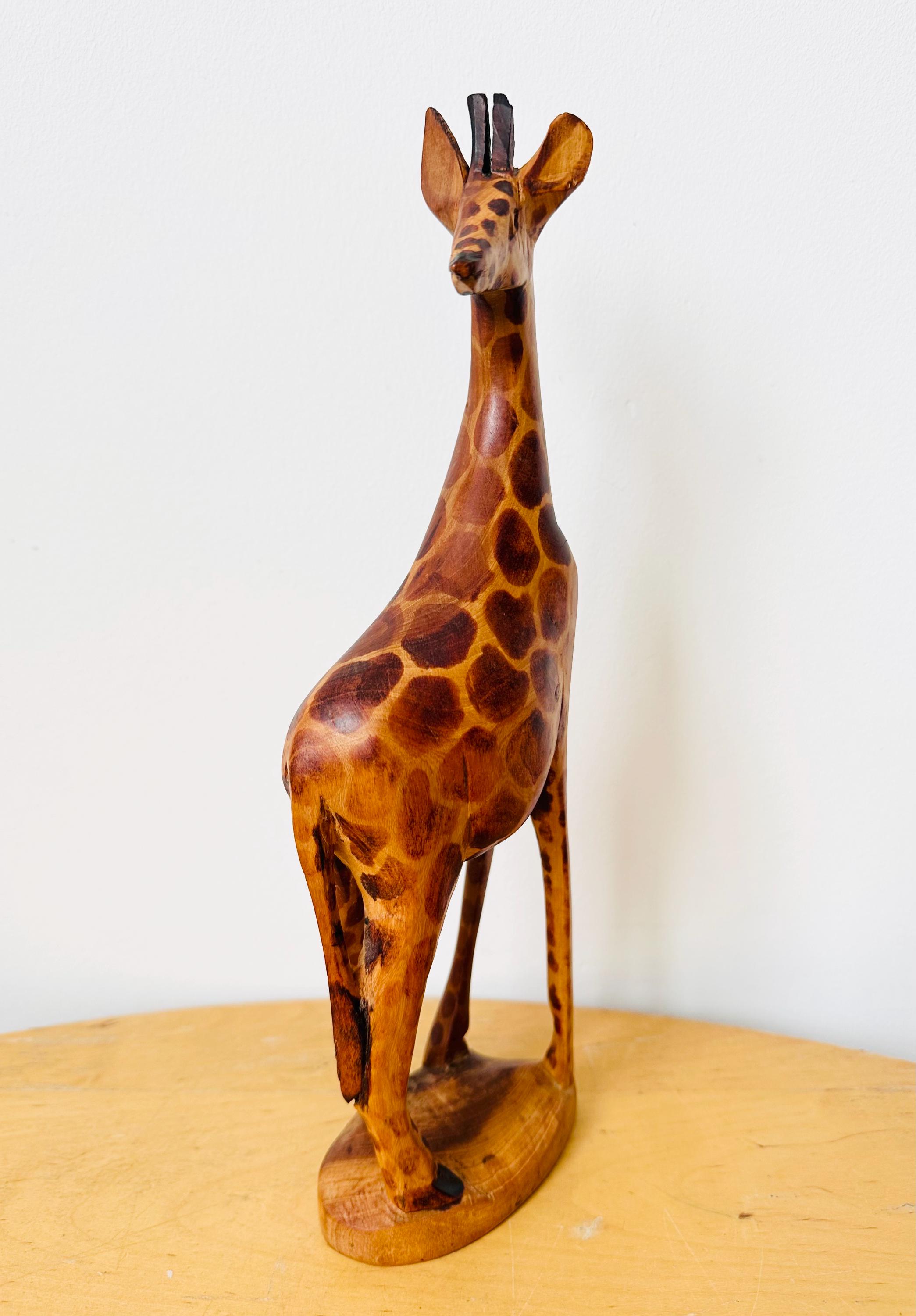 木製キリン、ヴィンテージ手描き木製野生動物、キリンの置物 - Etsy 日本