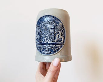 Boccale da birra in gres Bayern, blu e grigio, Germania Ovest, regalo per lui