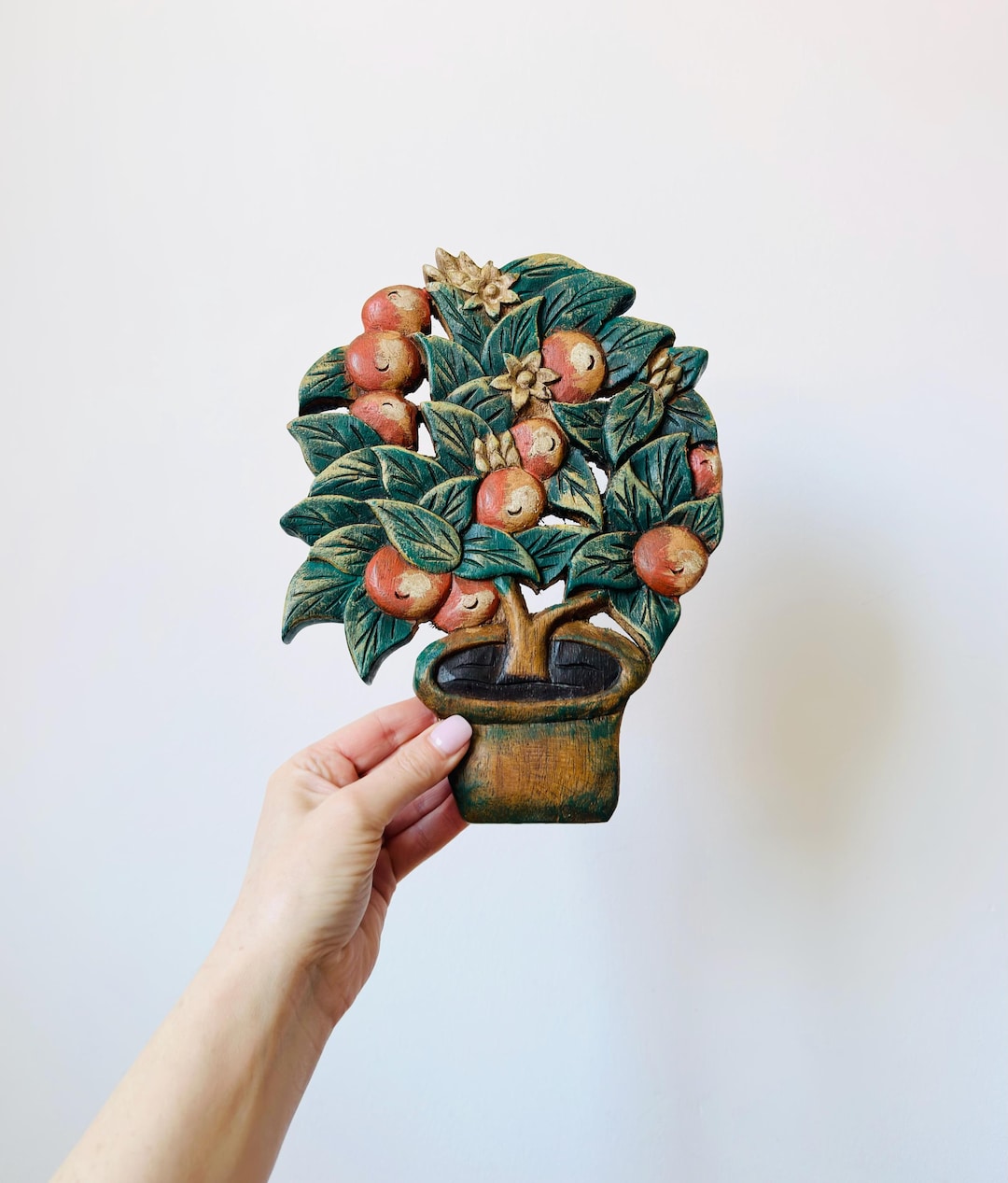Vintage Carved Wooden Folk Art Wall Plaque, Orange Fruit Tree - Etsy